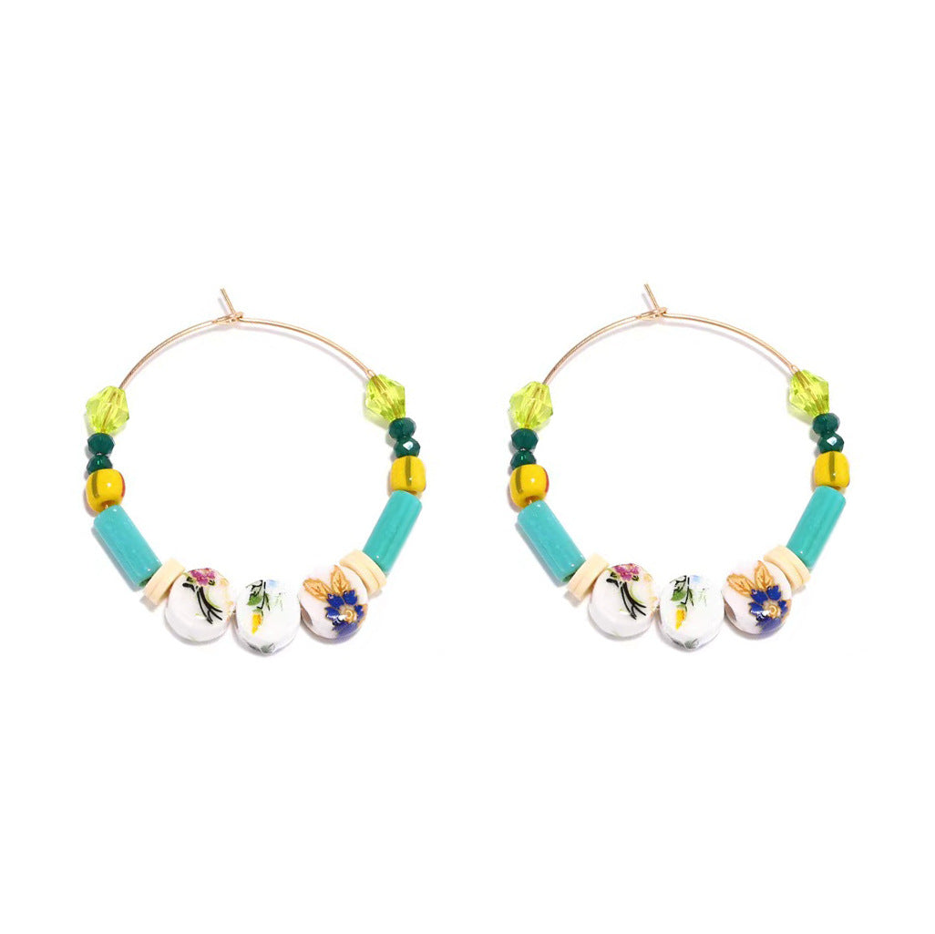 Wholesale Boho Handmade Beaded Rice Beads Crystal Earrings